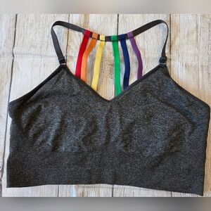 Cacique Size 18/20 Bralette Dark Gray w/ Rainbow Straps On Back No Padding Cute